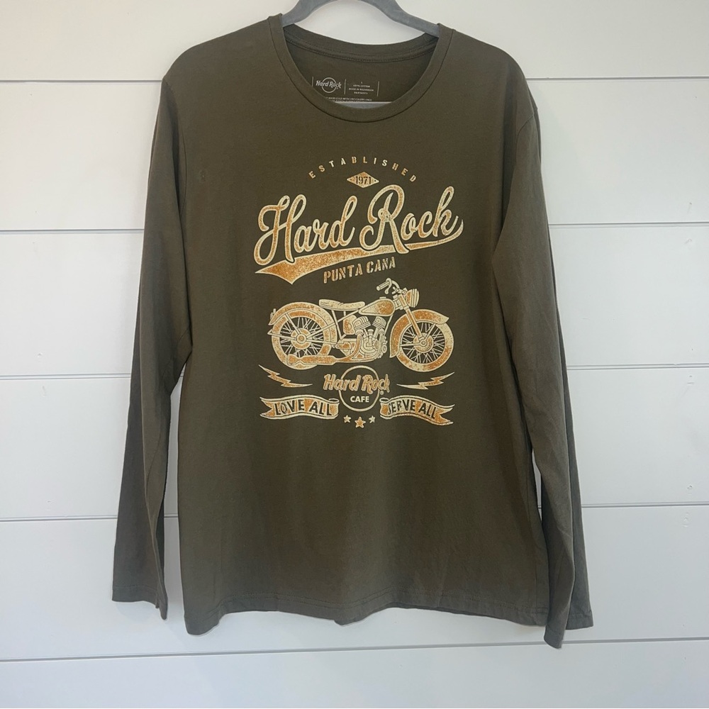 Hard Rock Cafe Punta Cana Love All Serve All Motorcycle Long Sleeve T-Shirt Sz L